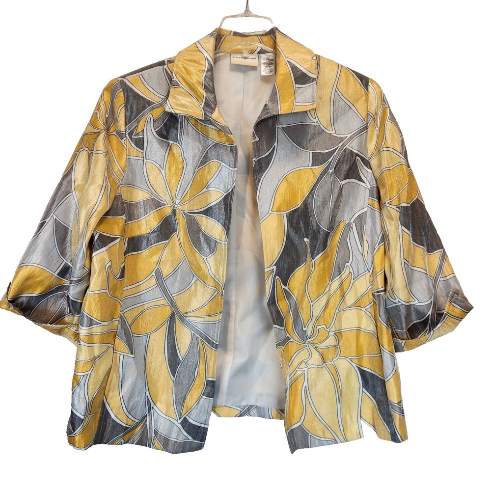 Alfred Dunner Women's Size 16W Open Front Blazer Retro Style Yellow 3/4 Sleeve